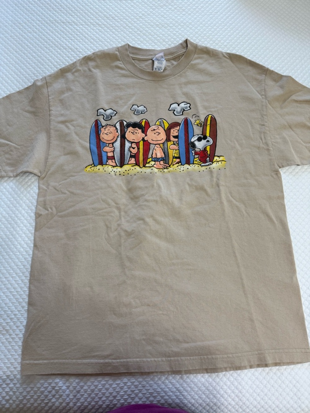 Beige Peanuts Snoopy Surf Crew T-Shirt